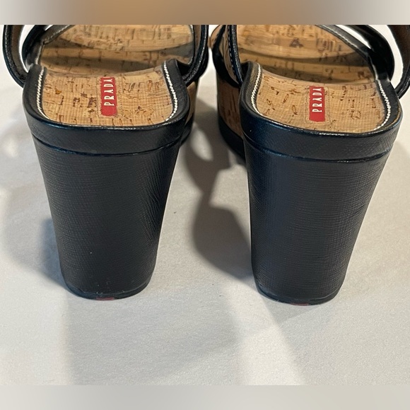 PRADA | Cork Wedge Sandals | Black | Size 37 - Picture 4 of 15